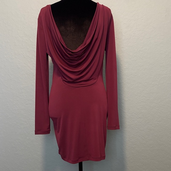 BCBGeneration Long Sleeve Scoop Neck Bodycon Dress in Burgundy - Picture 4 of 12